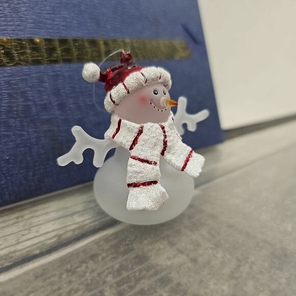 Christmas Tree Ornament • Frosted Glass Snowman • Striped Scarf & Red Hat [120] - Picture 6 of 10